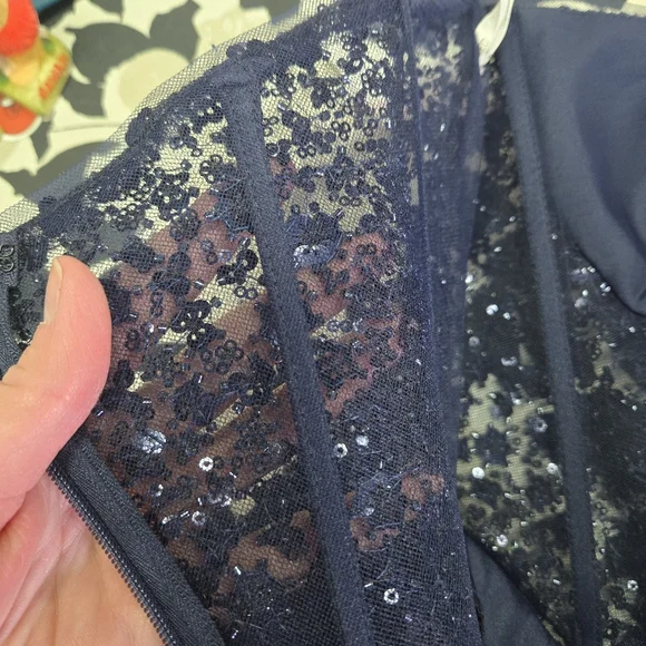 JULES & CLEO | Floral Encrusted Bodice Strapless Ball Gown in Navy sz 4 - Picture 10 of 15